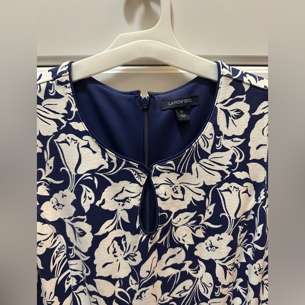 Lands' End Blue and White Sheath Midi Dress